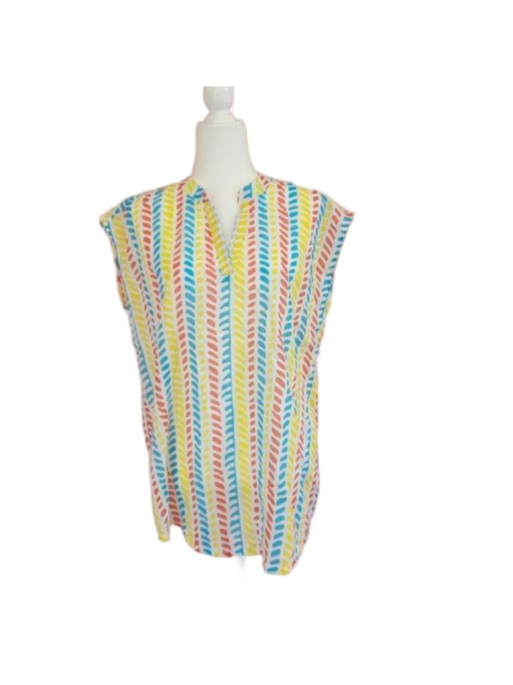 Kiki Sol Sleeveless Split Neck Bright Print Cotton Tops | Set of TWO Size Medium